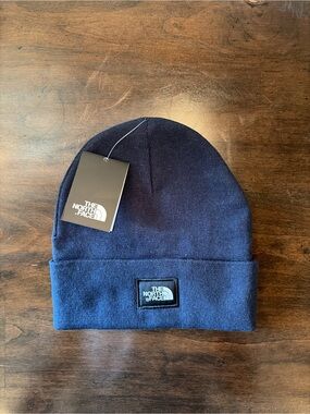 The North Face Navy Cuffed Beanie with Logo Patch